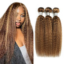 P4/27 Highlight Yaki Straight Human Hair Bundles 30 inch Ombre Brown Blonde Human Hair Bundles Brazilian Hair 1/3/4pcs Bundles