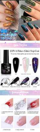 LILYCUTE 7ML 2 IN 1 Flakes Glitter No Wipe Top Coat Gel Nail Polish Vernis Sparking Auroras Semi Permanent UV Gel Nail Art