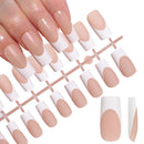 120Pcs Medium Long Square Acrylic French Fake Nails Full Cover Wearable French Press on Nails for Women Mixed Size False Nails