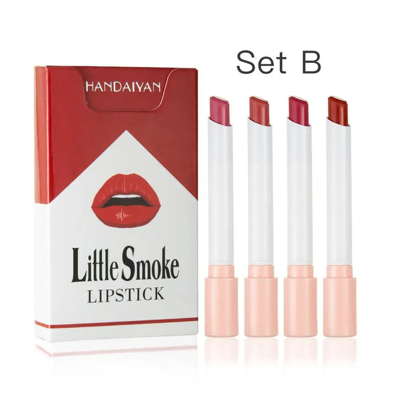 4 Matte Lipstick Kit Cigarette Smoke Tube Lip Gloss Long Lasting Waterproof Nude Red Lip 24 Hour Lip Tint Stain