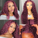#99J Deep Wave Bundles With Closure Brazilian Raw Hair Colored 99J Burg Human Hair 3/4 Bundles With Closure And Frontal Raw Hair