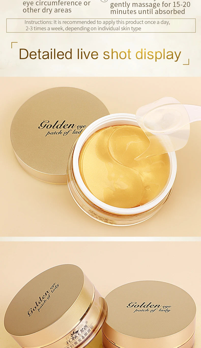 60pieces FONCE Women's Golden Moisturizing Eye Mask Patch, Moisturizing and Moisturizing,Easy to Absorb,Mild and Non Irritating