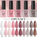 LILYCUTE 10PCS/Set 7ml Gel Nail Polish Coffee Red Pink Nude Gel Varnish Semi Permanent Soak Off UV LED Nail Art Manicure Kit