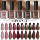 LILYCUTE 10PCS/Set 7ml Gel Nail Polish Coffee Red Pink Nude Gel Varnish Semi Permanent Soak Off UV LED Nail Art Manicure Kit