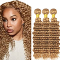 #27 Honey Blonde Deep Wave Bundles Human Hair 10-30 Virgin Brazilian Deep Curly Hair Weaves Soft Bouncy Wet Wavy Colored Hair