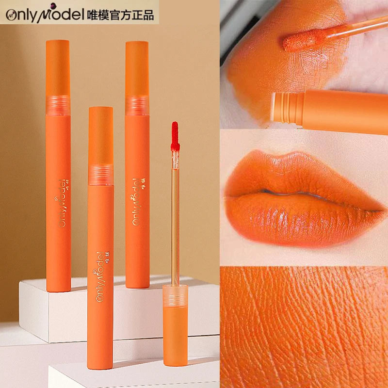 Bright Orange Color Lip Glaze Carrot Matte Velvet Liquid Lip Gloss Easy to Apply Lasting Lipstick Korea Lips Makeup Cosmetics