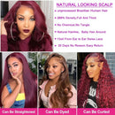 34 Inch Red Lace Front Wig Human Hair, Soft Hair Natural Hairline, 200 Density Pre Plucked 13x4 HD Lace Front Body Wave Wigs For