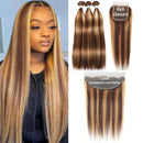 P4/27 Highlight Straight Human Hair Bundles with Closure Brazilian 100% Human Hair Bundles With 4x4 5x5 Lace Closure 13x4 13x6