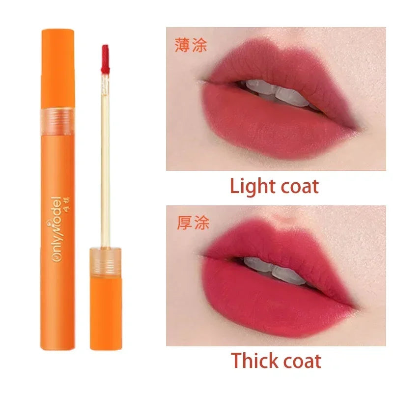 Bright Orange Color Lip Glaze Carrot Matte Velvet Liquid Lip Gloss Easy to Apply Lasting Lipstick Korea Lips Makeup Cosmetics