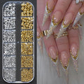 12Grids Ocean Gold Nail Art Charms Shell/Seahorse/Starfish White Half Round Pearl Gems 3D Mixed Punk Manicure Metal Rivets Studs