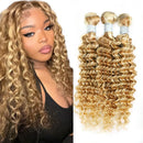 Highlight P27/613 Deep Wave Bundles Honey Blonde Human Hair Bundles  8 -30 Inch Deep Curly 1 3 4 Pcs Wet and Wavy Weave Weft