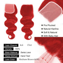 Hot Red Body Wave Bundles Human Hair With Closure 4X4 13X4 HD Transparent Swiss Lace Frontal Brazilian Remy Human Hair Extension