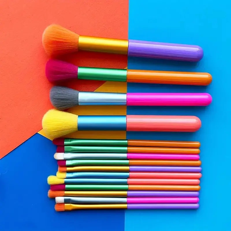 15 PCs Rainbow Color High Quality Makeup Brush Set - Perfect for Eyeshadow, Foundation, and Cosmetic Tools