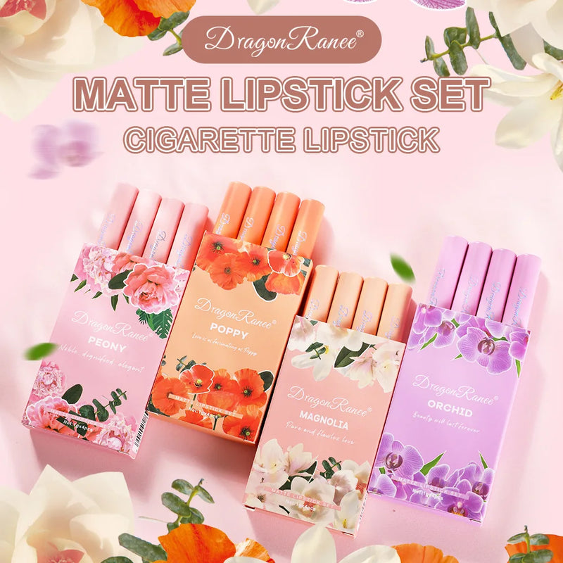 4pcs/Set Cigarette Lipstick Matte Matte Lipstick Eat Earth Pumpkin Dirty Orange Chilli Red