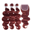 #33 Reddish Color Body Wave Human Hair Bundles with HD Closure Raw Brazilian Hair Extensions Weave 3/4 Bundles with 13x4 Frontal