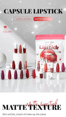 MAGIC CASA 18-Color Capsule Lipstick Set - Mini Matte, Long-lasting, Waterproof, Non-transfer，Soft matte finish