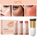 4pcs set of contour stick, highlight stick, blush stick, contour brush, shapes the face contour, non-greasy, waterproof