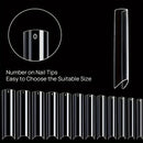240Pcs Boxed Water Pipe Nail Tips French Square Head Extra Long Coffin Half Cover Extra Long Female Extra Long Nail Tips Transpa