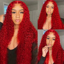 200% Density 13x4 Red Curly Water Deep Wave Lace Frontal Wigs Human Hair 30 40 Inch 13x6 Red Lace Front Human Hair Wig For Women