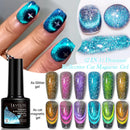 LILYCUTE 7ml Dynamic Reflective Cat Magnetic Gel Gold Sparkling Double Light Effect Semi Permanent UV Nail Art Gel Varnish