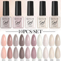 LILYCUTE 10PCS/Set 7ml Gel Nail Polish Coffee Red Pink Nude Gel Varnish Semi Permanent Soak Off UV LED Nail Art Manicure Kit