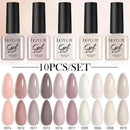 LILYCUTE 10PCS/Set 7ml Gel Nail Polish Coffee Red Pink Nude Gel Varnish Semi Permanent Soak Off UV LED Nail Art Manicure Kit
