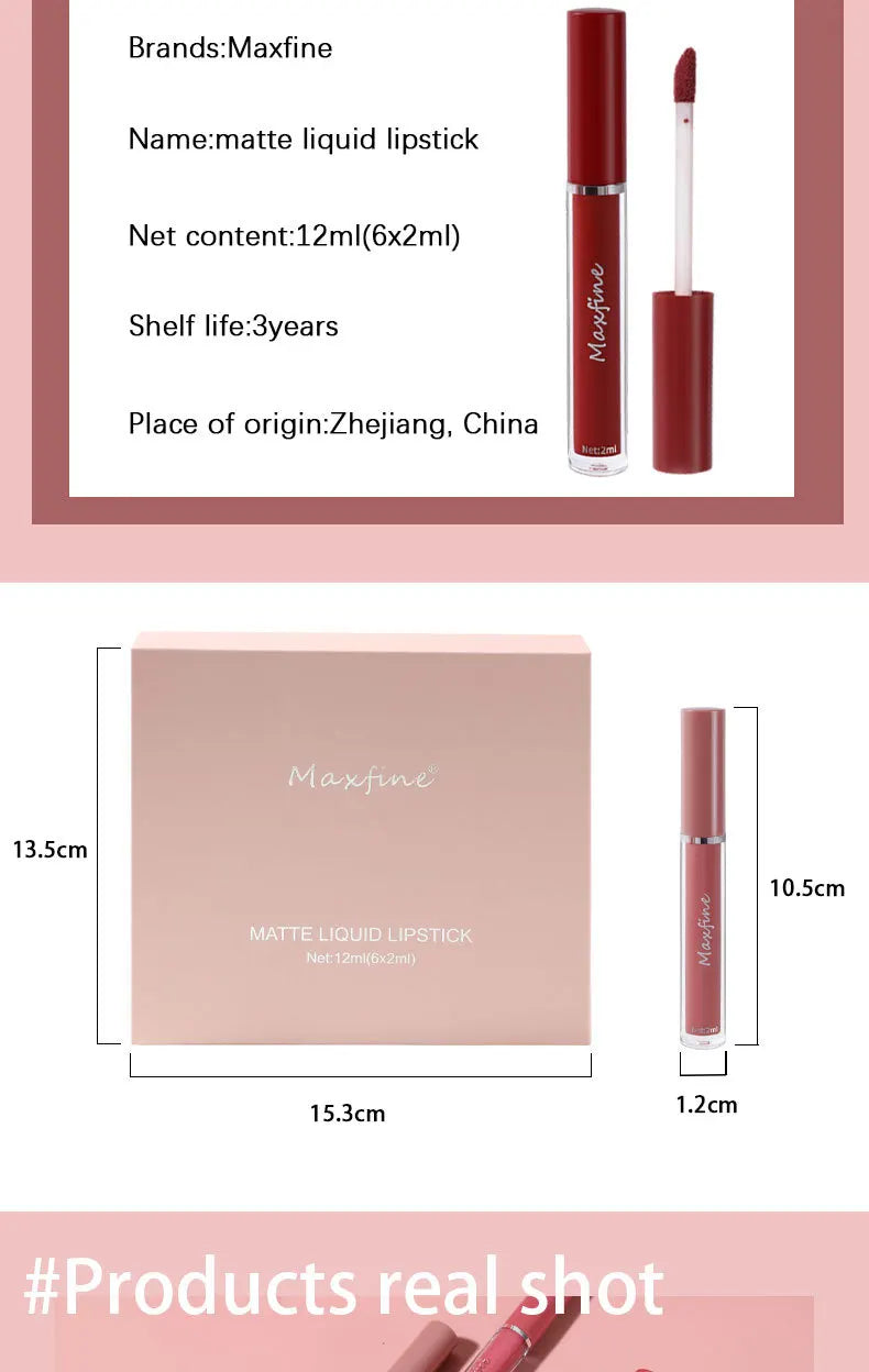 Matte Lip Gloss Set 6 Color Lipstick Smooth And Lasting Display Lip Gloss Waterproof Moisturizing Lipstick Holiday Gift Box Set