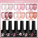 LILYCUTE 6PCs/SET 7ML Jelly Sea Glass Nail Gel Polish Spring Translucent Pink Nude Semi Permanent Soak Off Nail Art Manicure Kit