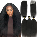 Brazilian Kinky Yaki Straight Human Hair Bundles With Closure Frontal 5x5 6x6 3/4 Bundles With HD Lace Closure Frontal For Women