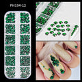 12Grids Ocean Gold Nail Art Charms Shell/Seahorse/Starfish White Half Round Pearl Gems 3D Mixed Punk Manicure Metal Rivets Studs