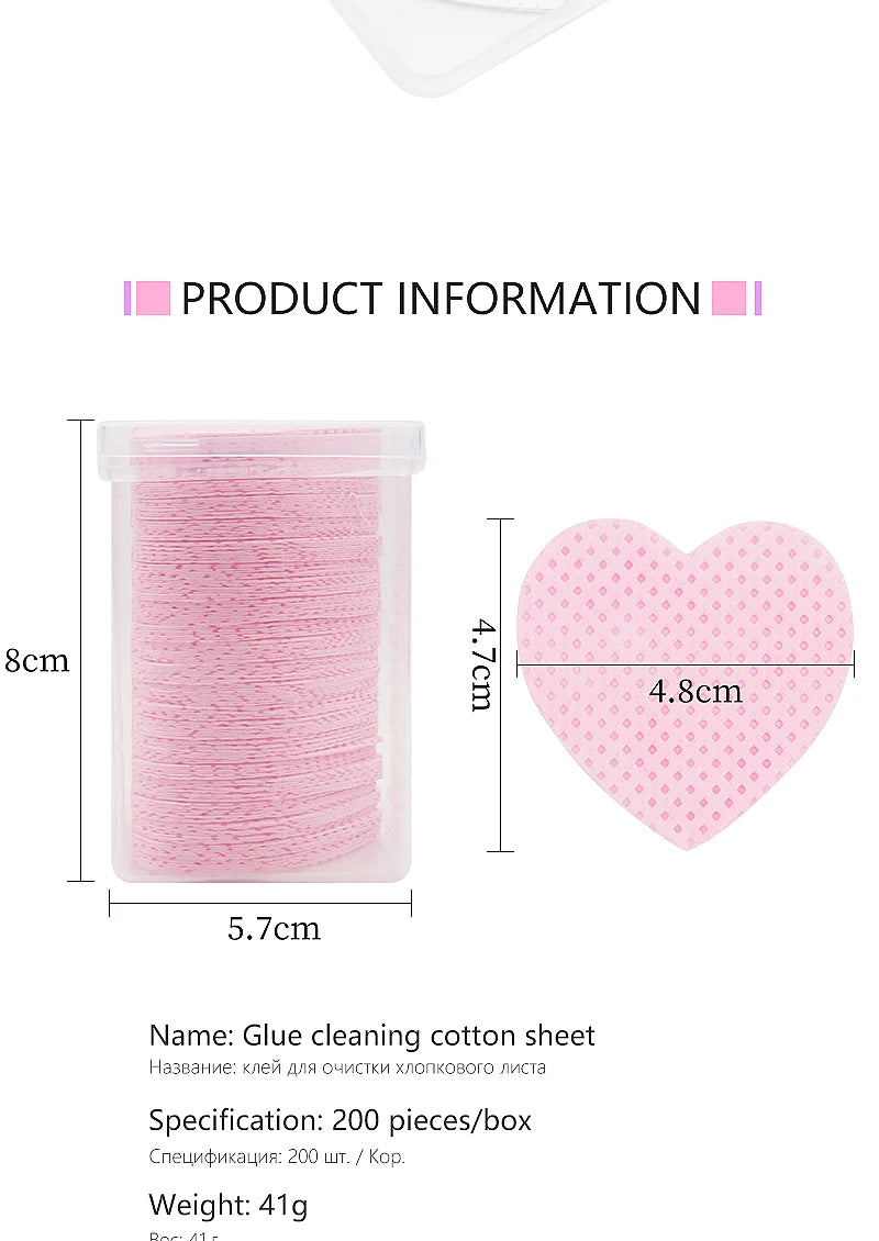 200 Pcs Disposable Lint-Free Paper Cotton Wipes Eyelash Extension Glue Remover Pads Cleaning Wipes Cosmetics Makeup Tools