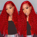 200% Density 13x4 Red Curly Water Deep Wave Lace Frontal Wigs Human Hair 30 40 Inch 13x6 Red Lace Front Human Hair Wig For Women