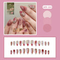 24pcs White Flower Fake Nail Tips Ins Yellow Pink Blush False Nails Wearable Full Cover European Almond Shaped Press on Nails