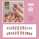 24pcs White Flower Fake Nail Tips Ins Yellow Pink Blush False Nails Wearable Full Cover European Almond Shaped Press on Nails