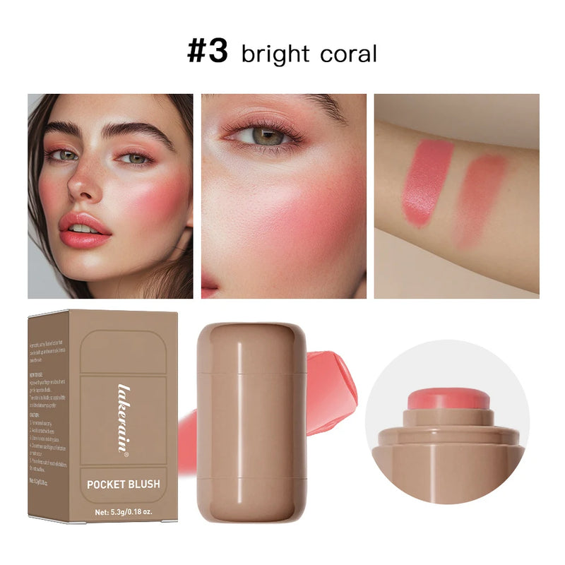 3-in-1Blush Stick Lasting Brightens Facial Cheek Stick Moisturizing Flash Lip Gloss Makeup Lip Gloss Face Rouge