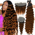 T1b/30 Ombre Brown Loose Deep Wave Bundles With HD Closure Raw Human Hair Weave 3/4 Bundles with Closure Frontal Preplucked