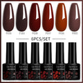 LILYCUTE 6Pcs/Set 7ML Brown Gel Nail Polish Winter Coffee Semi Permanent Soak Off UV Gel Design Nail Art Manicure Kit Varnish
