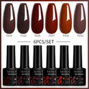LILYCUTE 6Pcs/Set 7ML Brown Gel Nail Polish Winter Coffee Semi Permanent Soak Off UV Gel Design Nail Art Manicure Kit Varnish