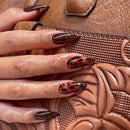 24Pcs Black Y2k Fake Nails with Diamond Halloween Long Almond False Nail Butterfly Design Wearable Oval Press on Nails Tips