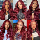 #99j Body Wave Bundles With Closure Burgundy Red Human Hair Bundles With Closure Colored Brazilian Hair Weave 3/4 Bundles