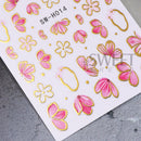 2/3pcs Golden Pink Hibiscus Flower Nail Stickers 3D Bronzing Border Petals Sakura Line Sliders Nail Decals DIY Manicure Decor