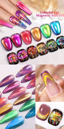 LILYCUTE 7ML Colorful Double Light Cat Magnetic Gel Nail Polish 9D Glitter Sparkling Rainbow Laser Soak Off Nail Art DIY Varnish