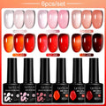 LILYCUTE 6PCs/SET 7ML Jelly Sea Glass Nail Gel Polish Spring Translucent Pink Nude Semi Permanent Soak Off Nail Art Manicure Kit