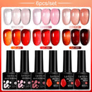 LILYCUTE 6PCs/SET 7ML Jelly Sea Glass Nail Gel Polish Spring Translucent Pink Nude Semi Permanent Soak Off Nail Art Manicure Kit