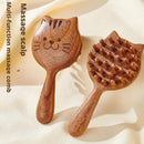 Sandalwood Massage Comb Cute Cat Shape Coarse Toothed Head Hair Therapy Massage Comb Guasha Scraping Body Massage Tool