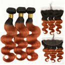 Ombre Ginger Body Wave Human Hair Weave Bundles T1B/350 with HD Lace Closure Frontal Pre-Plucked Ombre