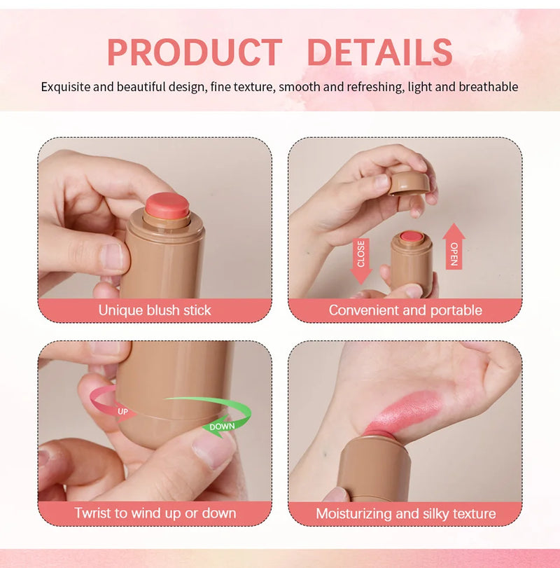 3-in-1Blush Stick Lasting Brightens Facial Cheek Stick Moisturizing Flash Lip Gloss Makeup Lip Gloss Face Rouge