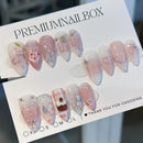 24pcs White Flower Fake Nail Tips Ins Yellow Pink Blush False Nails Wearable Full Cover European Almond Shaped Press on Nails