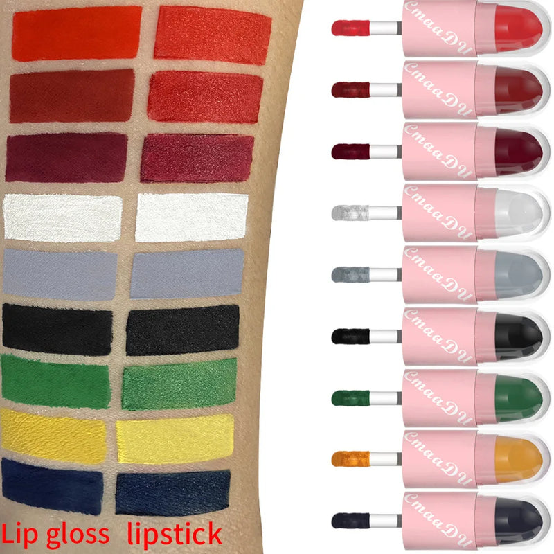 18 Colors 2 in 1 Matte Lipstick Liquid Purple Lip Glaze Double Head Lip Makeup Lasting Waterproof Velvet Sexy Dark Red Lipsticks