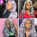 Silver Grey Colored Virgin Human Hair Body Wave Bundles With Closure And Frontal 3/4 Bundles with Closure Human Hair Bundles